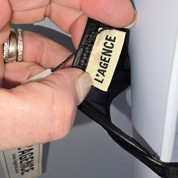 L'Agence Annabelle Faux Leather Bikini Top Black Triangle Tie Closure Small NEW - Picture 4 of 9